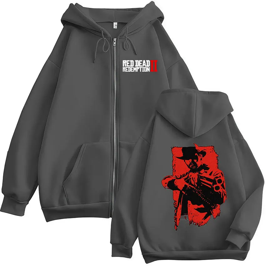 Classic Red Dead Redemption 2 Zipper Hoodie Men's Vintage Gothic Pullover Zip Up Sweatshirt Man Long Sleeve Fashion Jacket Hoody
