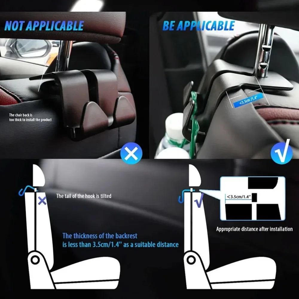 1/2PCS Car Seat Headrest Hook 4 Pack Hanger Storage Organizer Universal for Handbag Purse Coat Fit Universal Vehicle Car Black