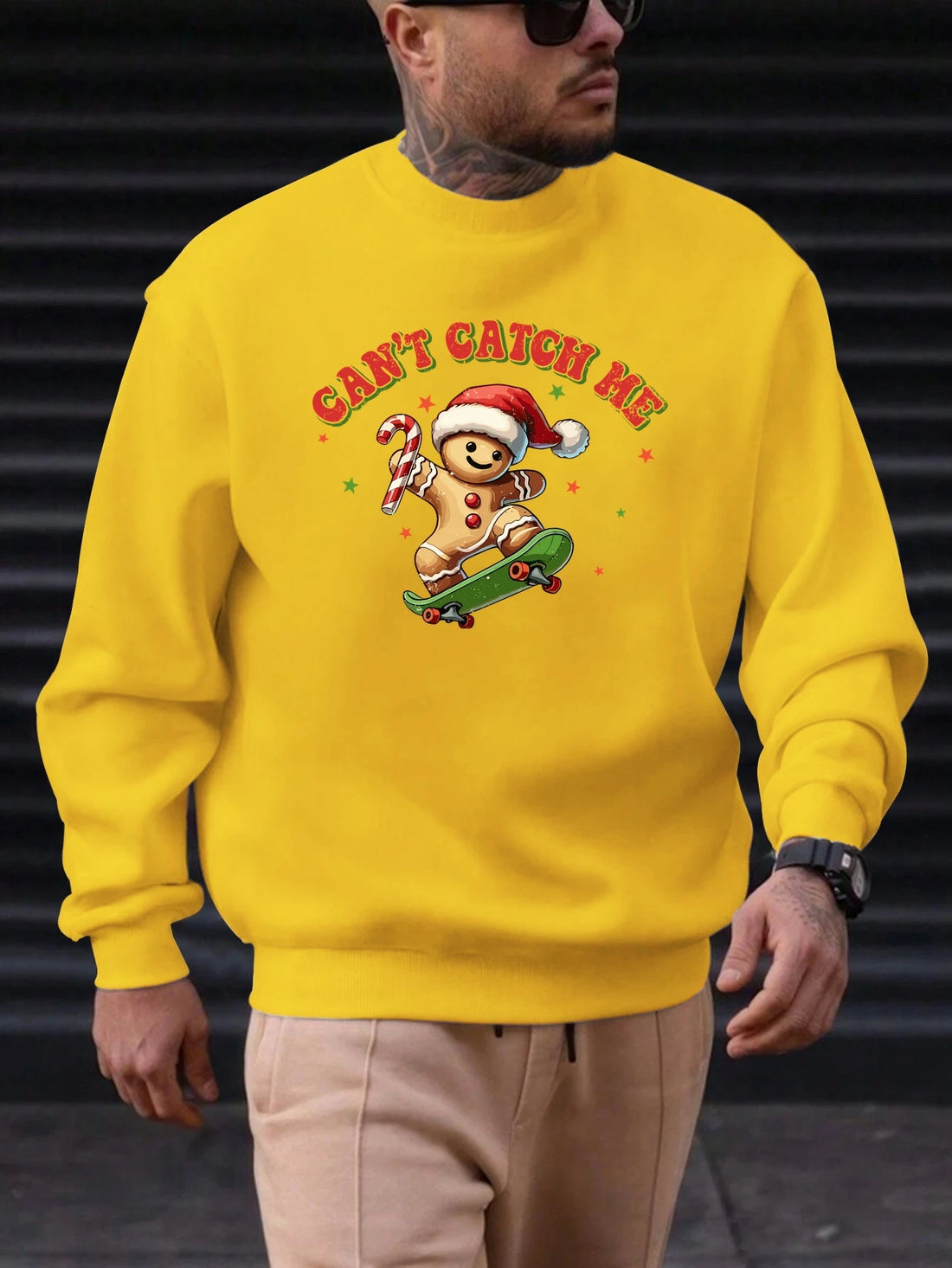 Men's Cotton Crewneck Sweatshirt CAN'T CATCH ME Graphic Print 2025 New Trending Fashion Casual High Quality Top Clothing