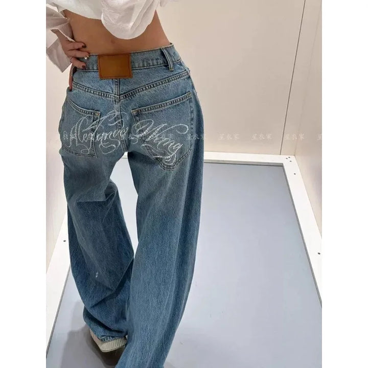 Loose Wide Leg Womens Jeans Casual  Pants Trousers Vintage Retro Design American Style Chic Distressed Oversized Fashion