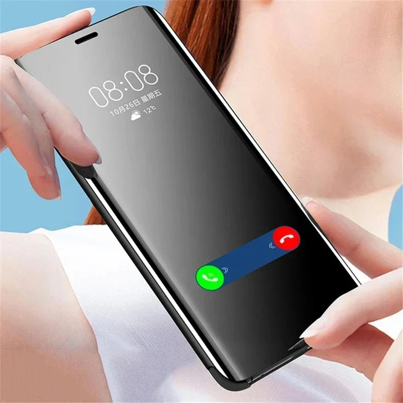 For Samsung Galaxy S10 S24 Plus Window View Clear Mirror Intelligent Protective Cover Flip-free Smart Chip Flip Leather Cases