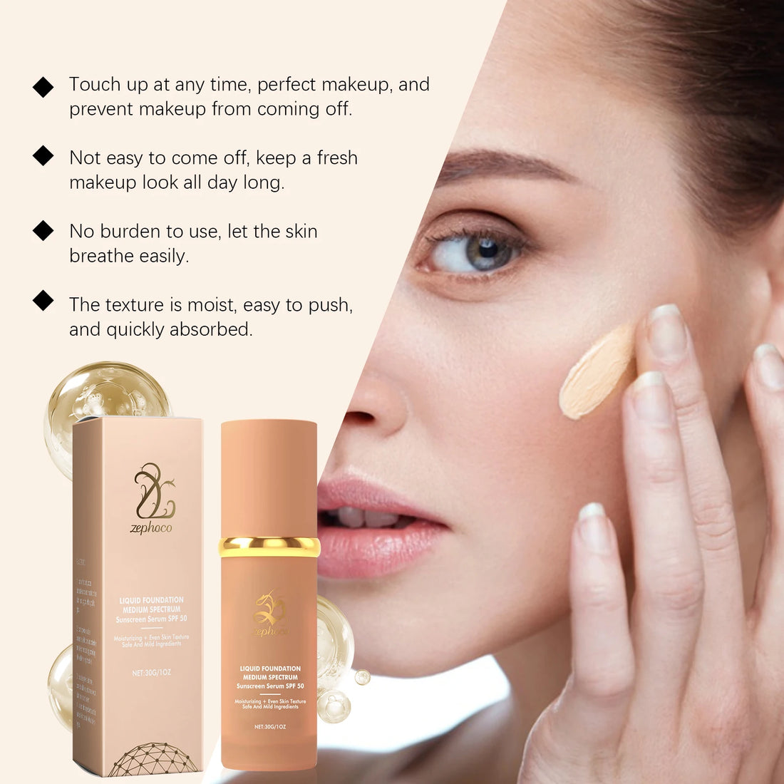 Moisturizing Sunscreen Foundation Medium Spf50+ Waterproof Oil-Control Lightweight Matte Long Lasting Nourish Liquid Foundation