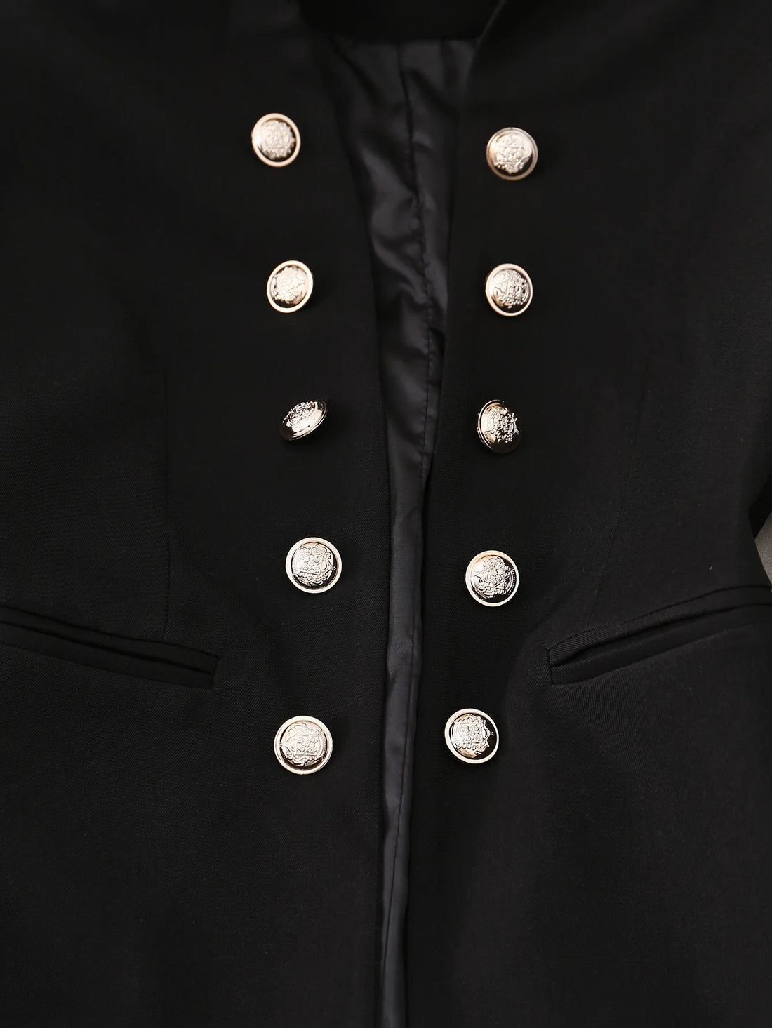 Elegant Black Double-Breasted Blazer with Golden Buttons -Long Sleeves, Polyester Fabric, Perfect for Spring/Fall, Formal Attire