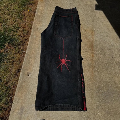 Y2K Vintage Jeans Harajuku Spider Web Printing Black Loose Wide Leg pants Hip Hop Men Women Punk Rock Streetwear Wide Leg Jeans