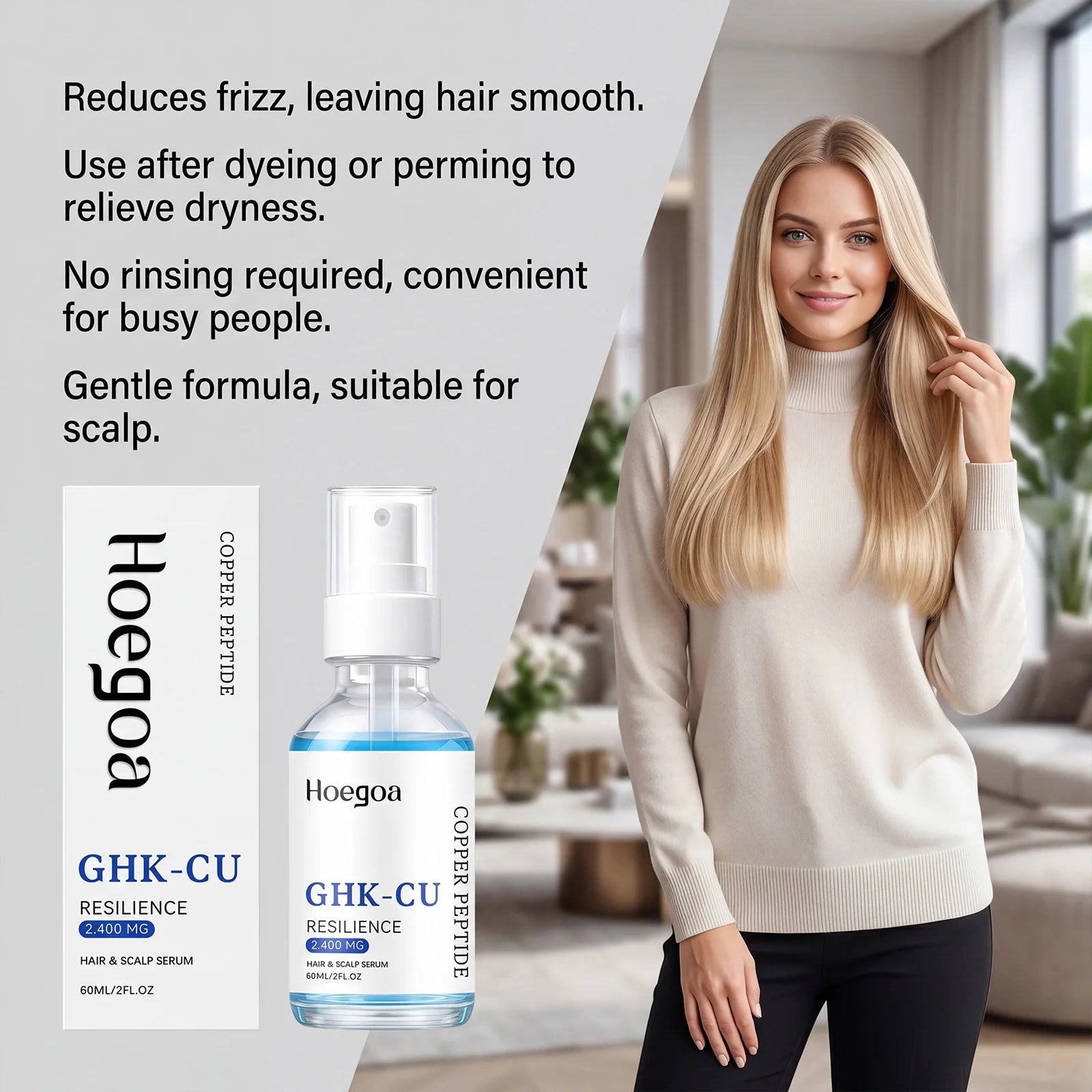 Ghk-Cu Copper Peptide Hair Serum For Hair Growth Strengthening Root Scalp Moisturizer Thicker Fuller Hair Anti Hair Loss Serum