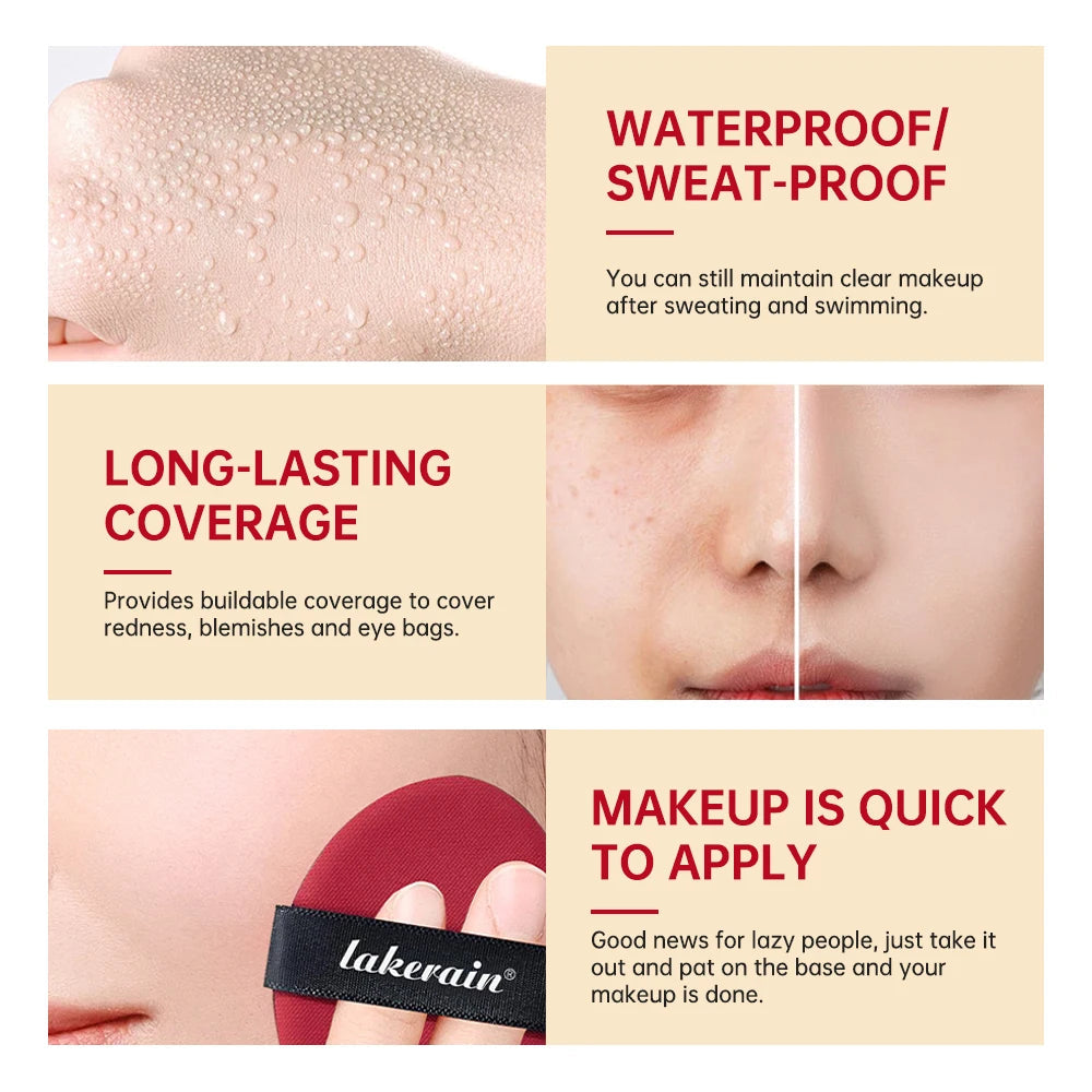 Lakerain Sunscreen Cushion Foundation  Waterproof Long-lasting Brighten Foundation Cream Women Base Makeup Face Korean Cosmetics Halalzen