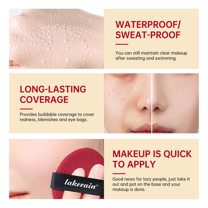 Lakerain Sunscreen Cushion Foundation  Waterproof Long-lasting Brighten Foundation Cream Women Base Makeup Face Korean Cosmetics Halalzen