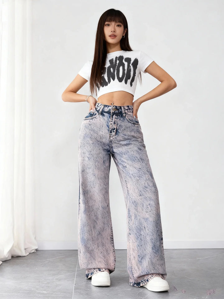 Jeans larghi a gamba larga stile coreano per donna, pantaloni di tela larghi e casual