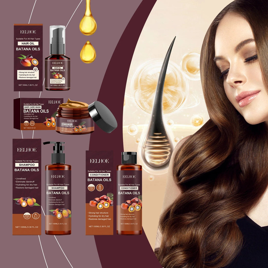 Eelhoe Batana Oil Hair Care Series Oil Control Moisturizing Smoothing Deep Cleaning Pure Plant Treatment Hair Growth Shampoo Set Halalzen