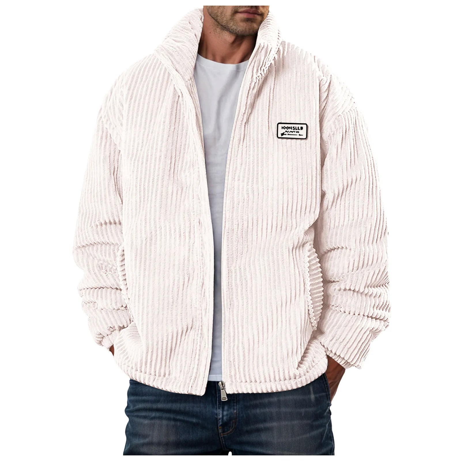 Men's Corduroy Winter Down Coat Streetwear Thick Cotton Padded Jacket Outdoor Turtleneck Zip Up Warm Quilted Parkas Men Clothing