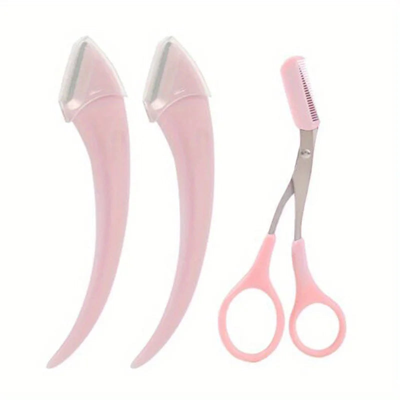 3-Piece Eyebrow Trimmer Set, Precision Trimming Scissors, Curved Eyebrow Trimmer And Comb - For On-The-Go Eyebrow Grooming Halalzen