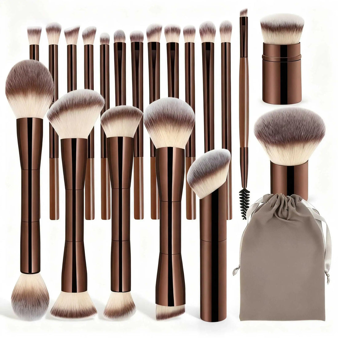 20pcs/set Pro Makeup Brushes Double Ended Foundation Concealers Blush Eye Shadows Brush for Liquid Cream Powder Blending Halalzen