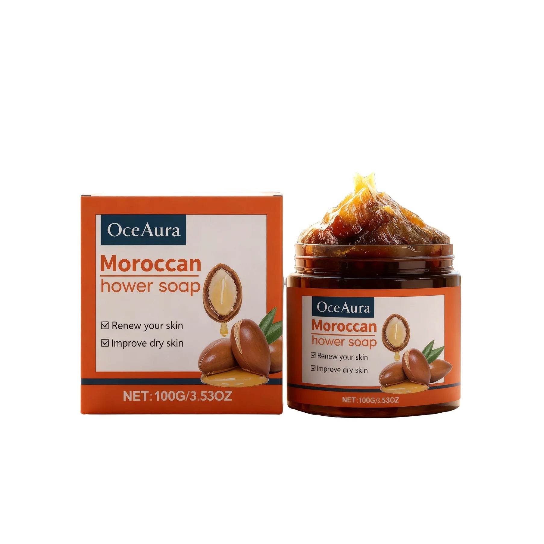 OCEAURA Moroccan Bath Soap Cream Deep Clean Improve Dullness Exfoliate Brighten Skins Relieve Dryness Body Care Bath Soap Cream Halalzen