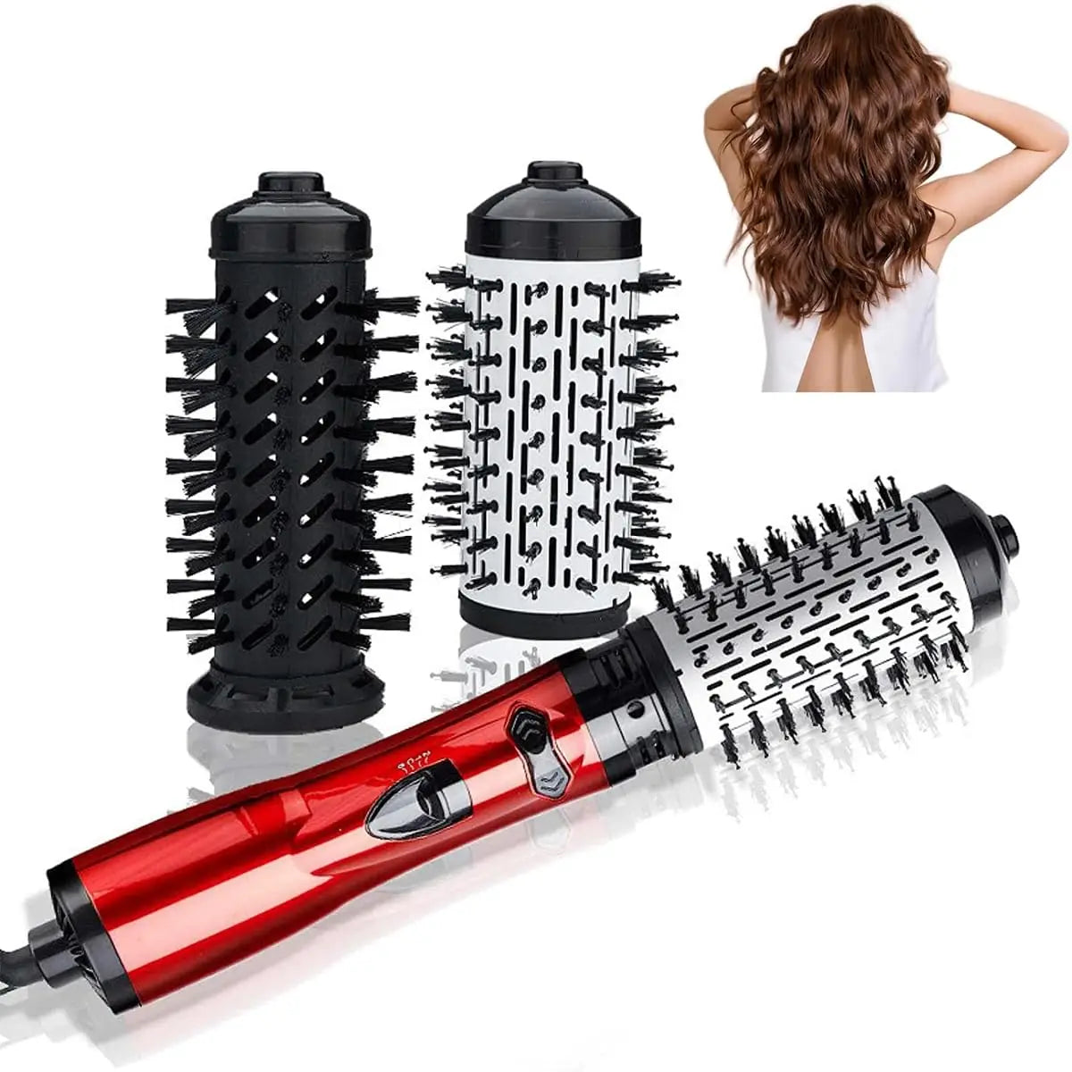 3-in-1 Hot Air Styler Rotating Hair Dryer Brush Set with 2 Interchangeable Brushes | Anti-Frizz Hot Air Spin Brush for Fast Drying Straightening Curling | Portable Multifunctional Hair Styling Tool for Salon-Quality Results a