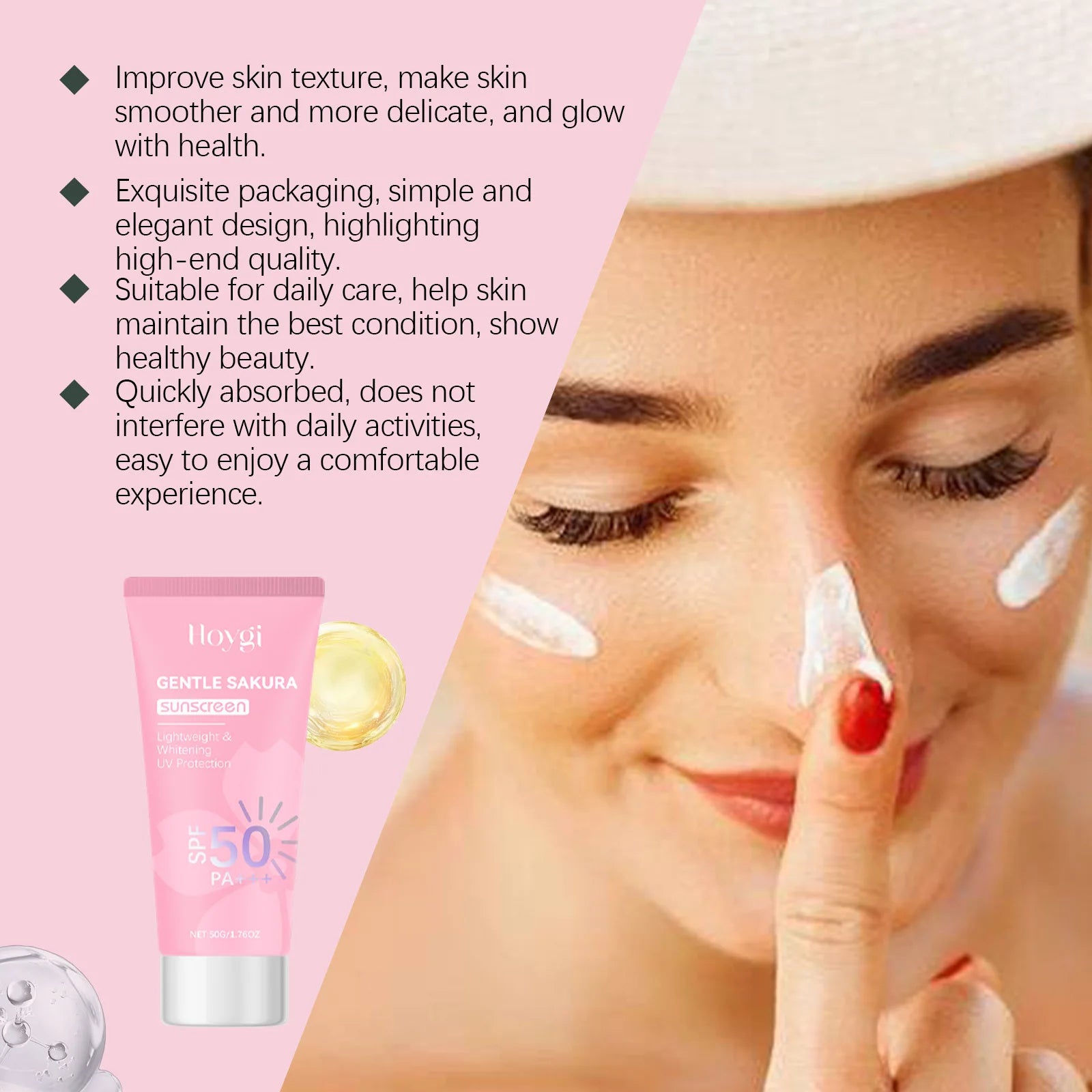 Cherry Blossom Sunscreen Cream Spf 50+ Long-Lasting Anti UV Anti-Aging Anti Oxidant Oil Control Non-greasy Waterproof Sunblock Halalzen