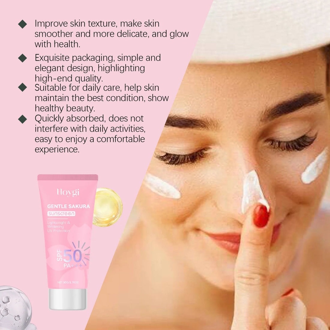 Cherry Blossom Sunscreen Cream Spf 50+ Long-Lasting Anti UV Anti-Aging Anti Oxidant Oil Control Non-greasy Waterproof Sunblock Halalzen