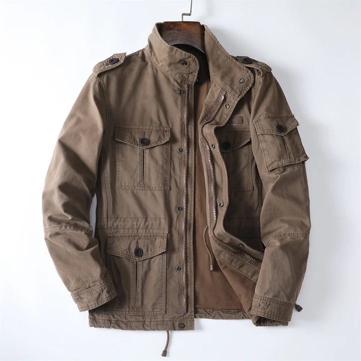 American Retro Style Men's Spring Casual Jackets Heavyweight Cotton Multi-Pockets Loose Cargo Jacket Fashion Outerwear