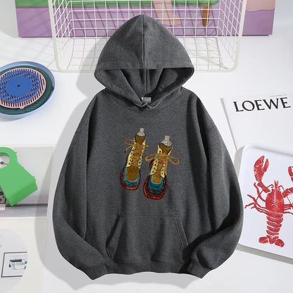Y2k 2000s Hoodie Fashion Casual Washed Hoodie Decorated With Cartoon Sneaker Illustration Trendy Comfortable Streetwear