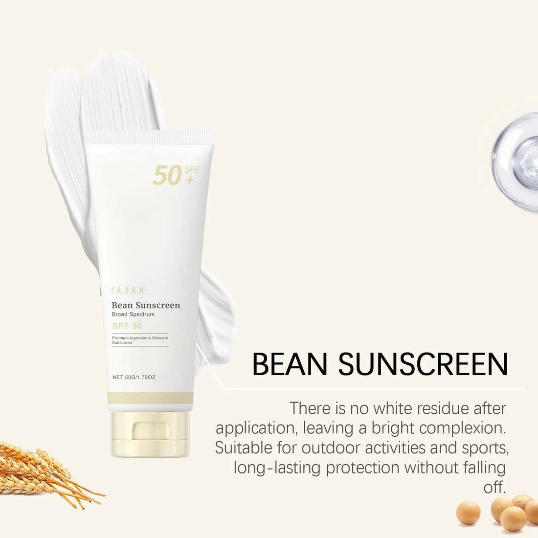 SPF 50+ Mild Moisturizing Sunscreen Soothe Cool Sunblock UVA/UVB Brighten Anti Oxidate Sun Prevent Sunburn Moisturize Sunscreen Halalzen
