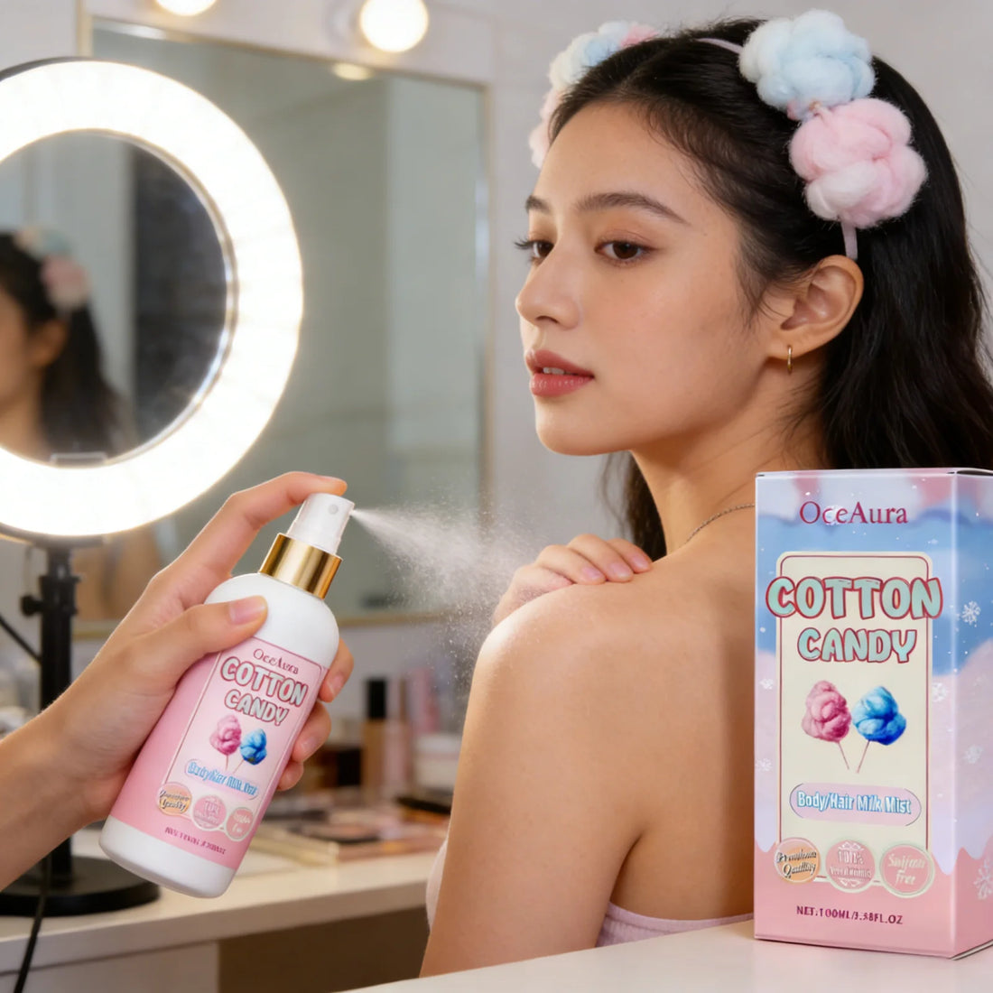 OceAura Body Milk Mist Strawberry Long Lasting Hydration Moisturizer Skin Brightening Products Smoothing Hair Perfume Spray 100g