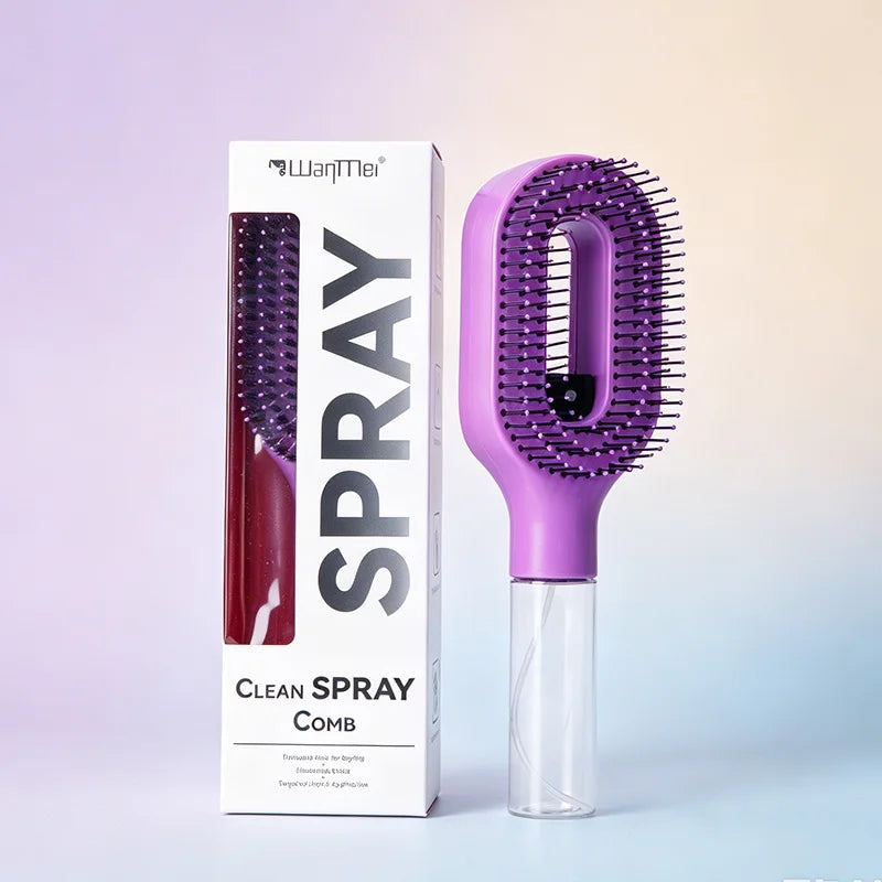 2 in 1 Built-in Spray Detangling Hair Brush Anti Static Reduce Frizz Even Mist Moisturizing Massage Comb Travel Styling Tool