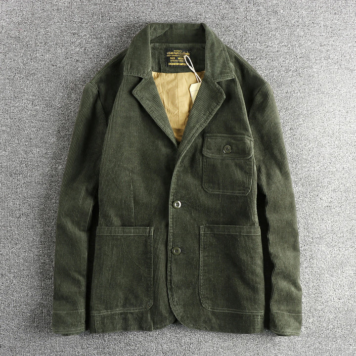 Heavy May Khaki vintage washed cotton corduroy casual suit men's fashion loose jacket single suit