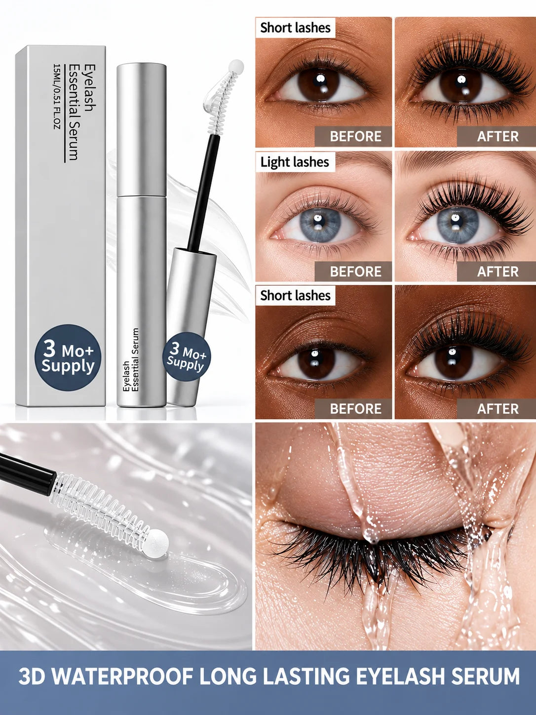 Fast Natural Curling Eyelash Essence – Precision Brush for Defined Eye Makeup, Lightweight Hydrating Formula, Daily Lash Care