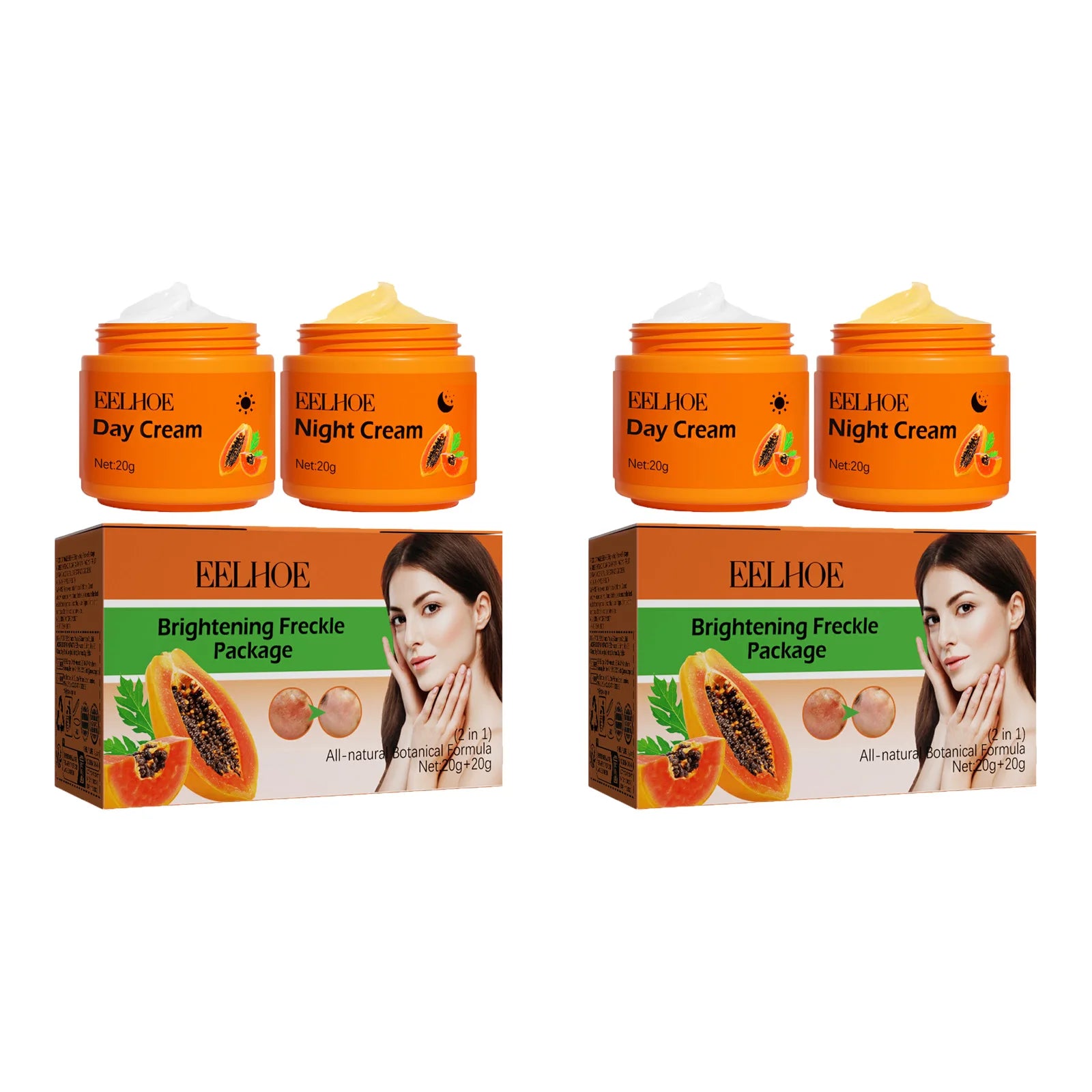 Papaya Brightening Freckle Face Cream Set Day Night Sun Spots Corrector Fade Pigment Brighten Skin Tone Day & Night Moisturizer