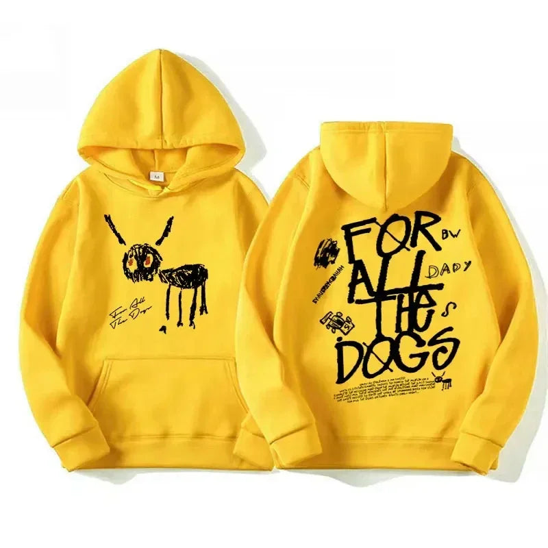 Men's fashion Hip Hop sweatshirt Vintage Streetwear sweatshirt hat all dog pattern printed hoodies from rapper Drake's new album