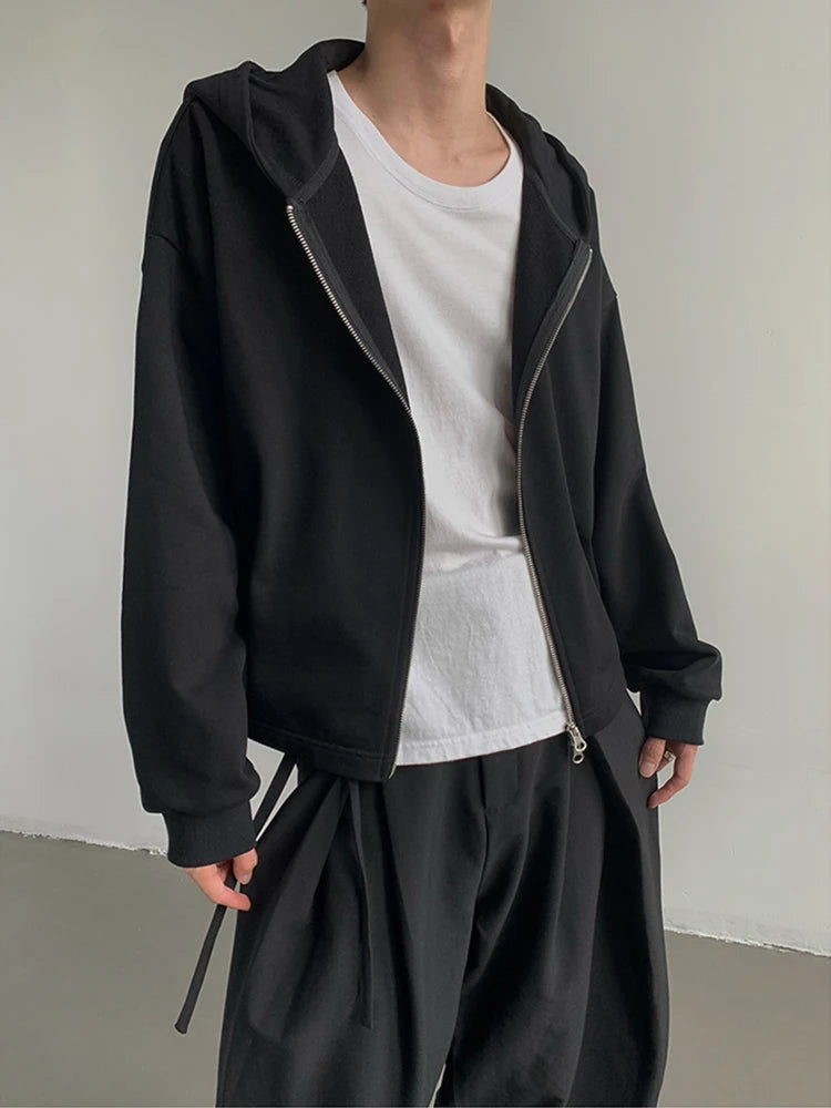 Autumn Korean Fashion Zip Hooded Sweatshirts Men Long Sleeve Y2K Vintage Hoodies Basic Crop Tops Loose Streetwear Hoody Jacket