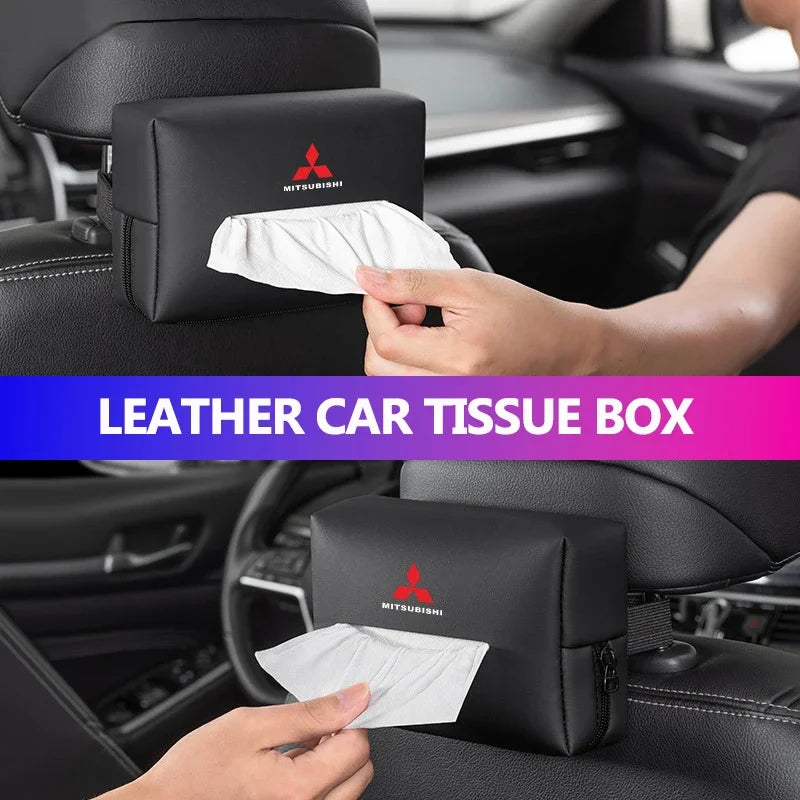 Leather Car Interior Tissue Box Seat Back Storge Bag for Mitsubishi Lancer Outlander Pajero L200 ASX Eclipse Ralliart EVO Galant