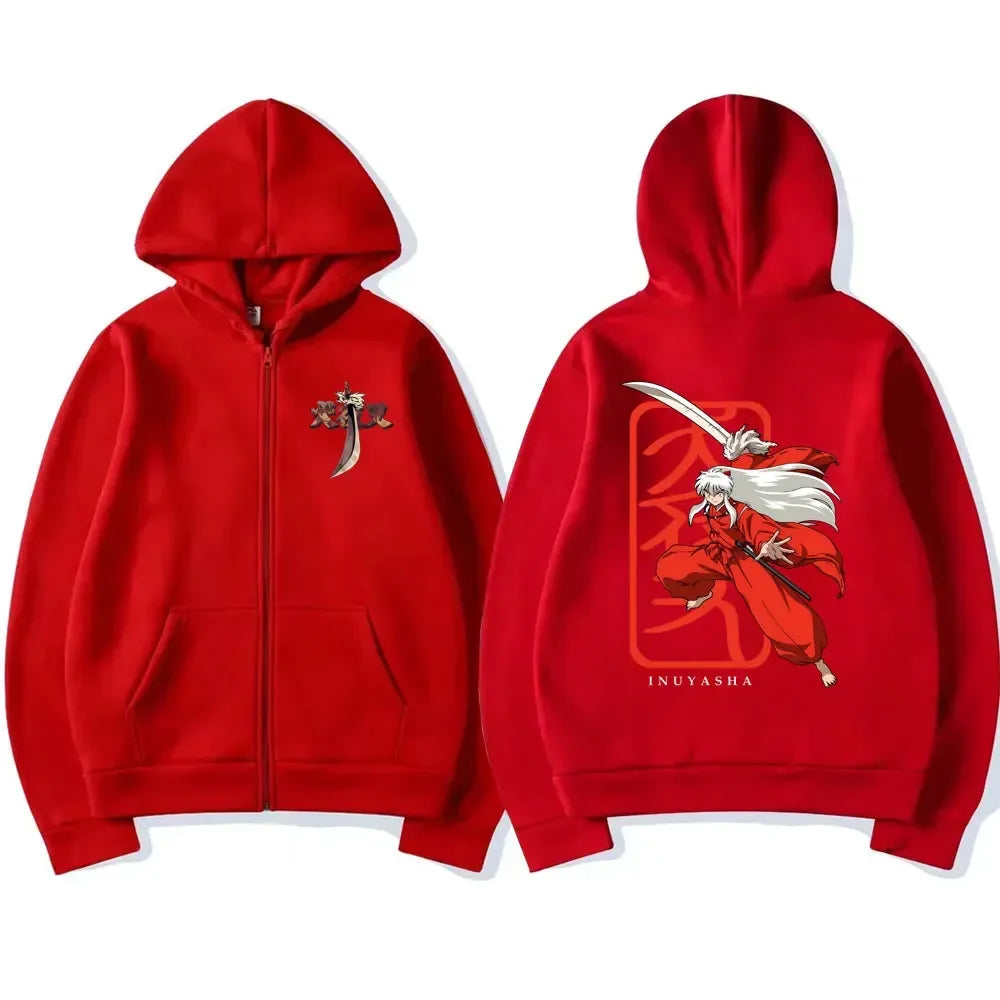 Japanese Anime Inuyasha Graphic Zipper Hoodie Unisex Manga Casual Zip Up Sweatshirt Men Women's Fashion Oversized Jacket Coat