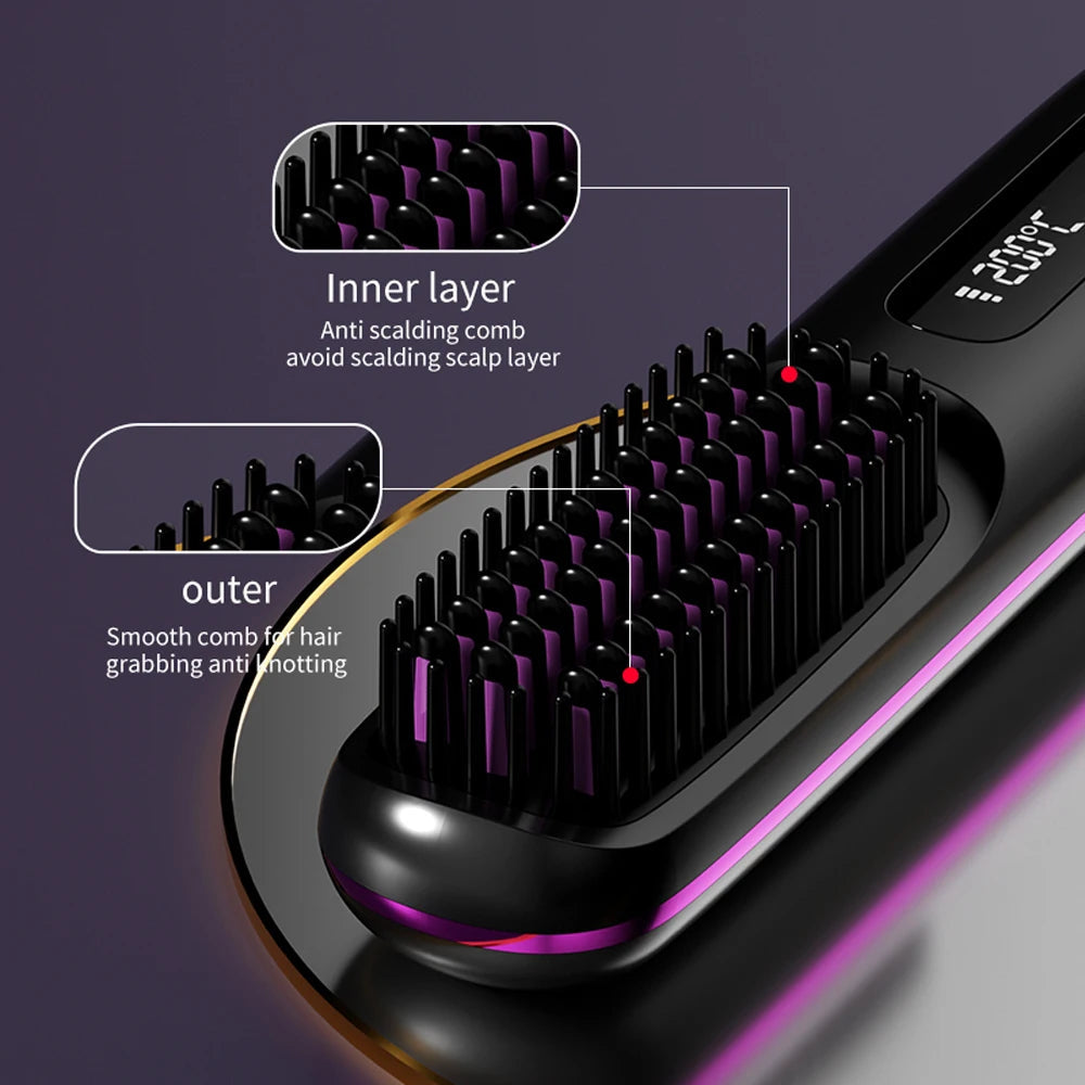 Cordless Hair Straightener Brush 3 Temperature Electric Negative Ions Ceramic Anti-Scald Heated Comb Hair Styling Tools Halalzen