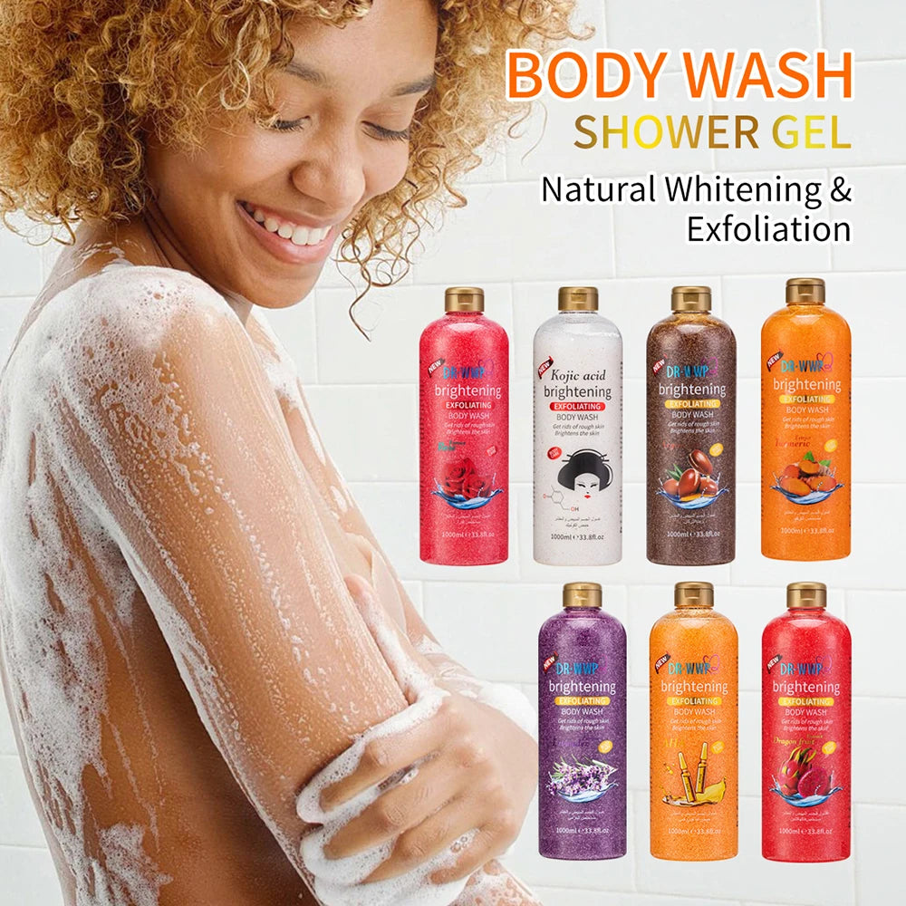 1000ml Lavender Kojic Acid AHA Shower Gel Deep Cleansing Brighten Skin Scrub Body Wash Exfoliator Body Care Fragrance Skincare
