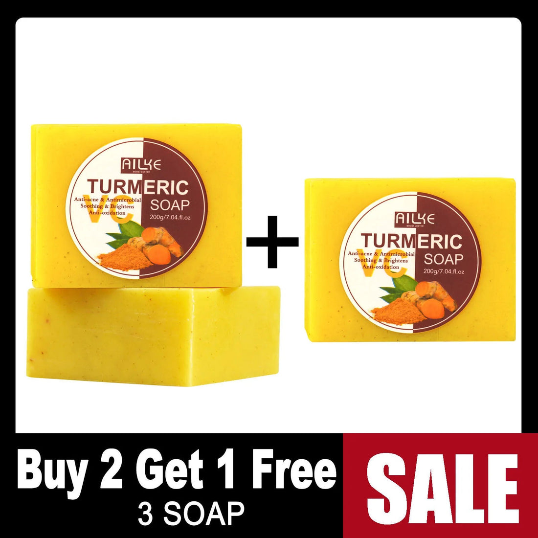 AILKE Natural Turmeric Soap for Face & Body, Whitening, Clean Stains, Even Skin Tone, Remove Acne, Age Spot, Black Spot, 200g Halalzen