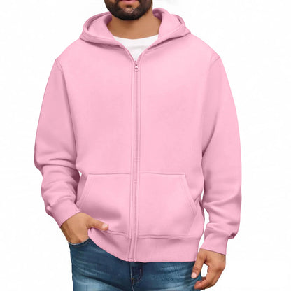 Men zip up hoodie plain color casual streetwear pullover jacket soft cozy fashionable urban youth winter hooded sweatshirt