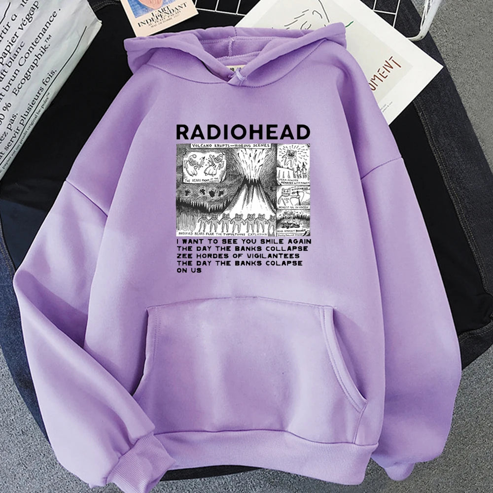 RockIndie Rock Radiohead Print Hoodie Man/Women Pullovers Hoodies Long Sleeve Fleece Streetwear Harajuku Male Tops Sweatshirts