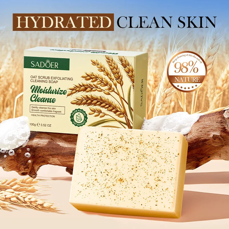100g Oat Scrub Exfoliating Cleaning Soap, It Contains Fine Exfoliating Particles, Is Gentle and Does Not Harm the Skin, Cleans Stains, and Keeps the Skin Moisturized after Washing. Halalzen