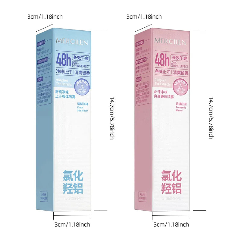 Mercilen Antiperspirant Deodorant Body Freshening Spray, Long-Lasting Freshness, Effectively Controls Odor in Underarms and Other Body Areas, Keeps Skin Fresh, Has a Sleek Design, Is Easy to Carry and Use, Suitable for Both M