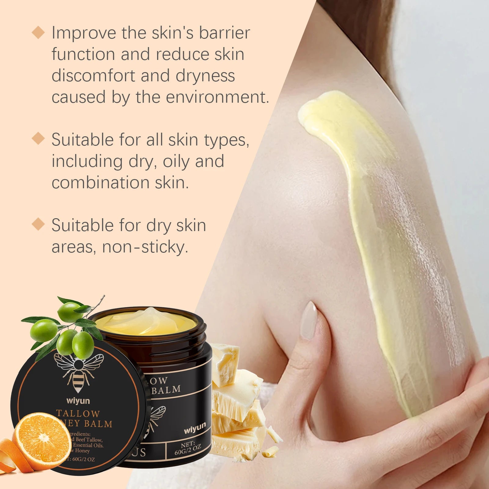 Tallow Honey Balm Moisturizing Cream for Face Body Grass Fed Beef Tallow Balm Natural Deep Moisturizer Soft Soothing Skin