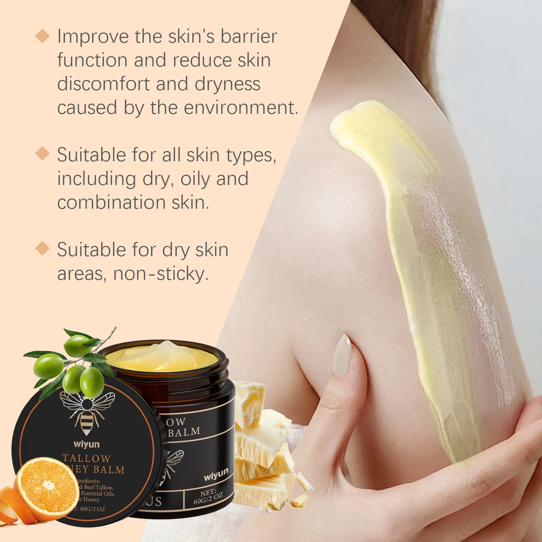 Tallow Honey Balm Moisturizing Cream for Face Body Grass Fed Beef Tallow Balm Natural Deep Moisturizer Soft Soothing Skin