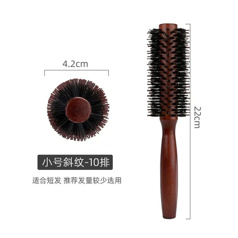 Wood Handle Boar Bristles Round Brush Tail Professional Barber Salon Hairdressing Hair Brush Hair Round Comb Halalzen