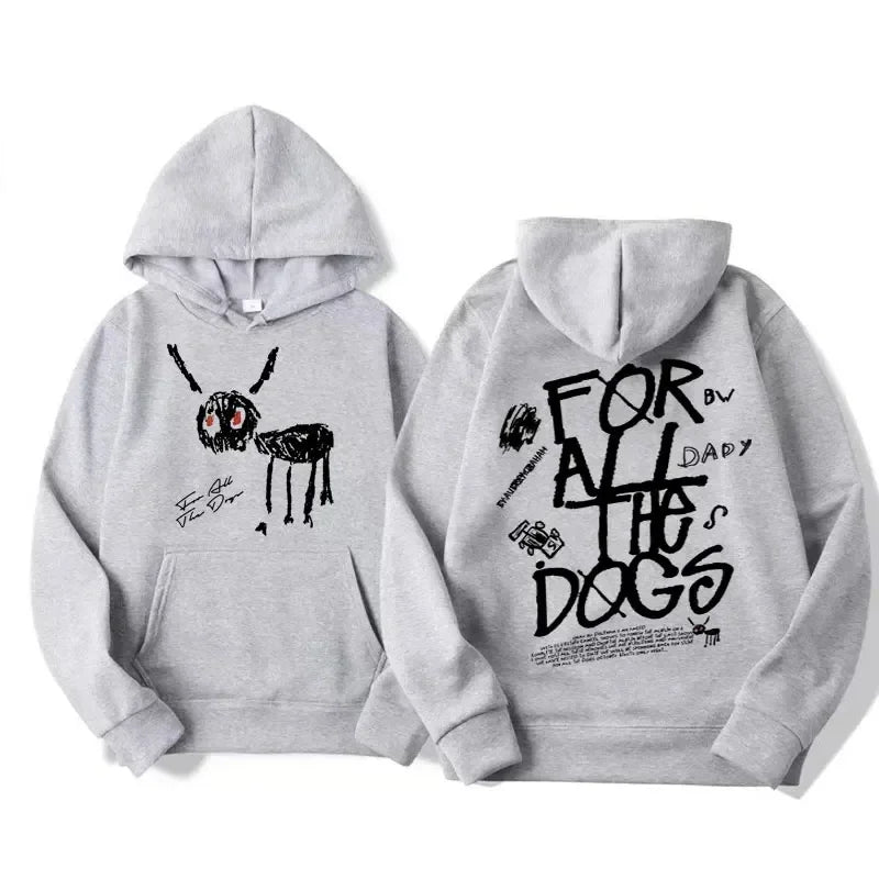 Men's fashion Hip Hop sweatshirt Vintage Streetwear sweatshirt hat all dog pattern printed hoodies from rapper Drake's new album