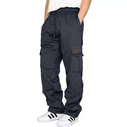 Men’s Loose Cargo Pants Casual Drawstring Elastic Waist Wide Leg Athletic Sweatpants Outdoor Trousers