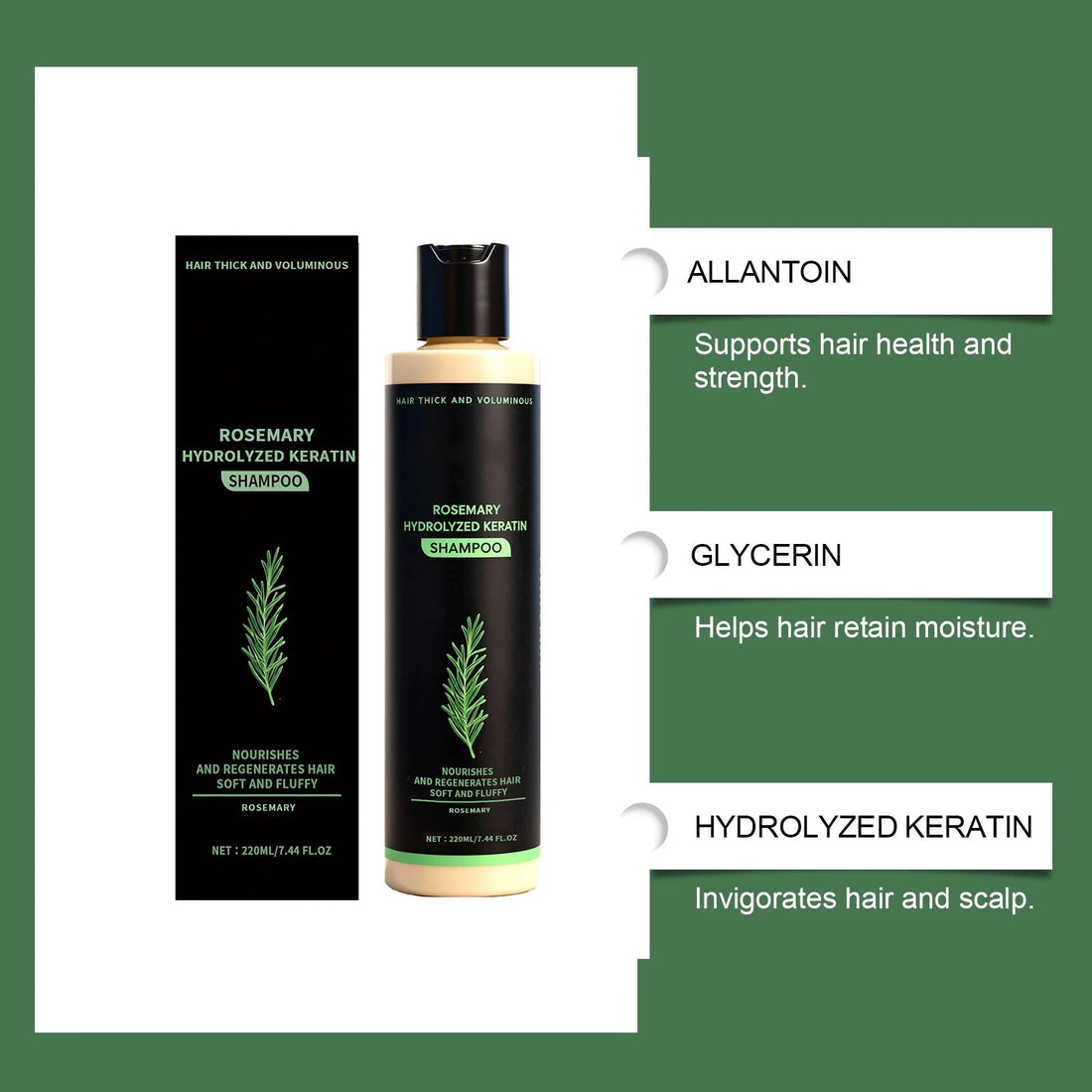 220ML Rosemary Keratin Volumizing Shampoo Natural Hair Care Deep Cleansing Moisturizing Smooth Fullness Boost Long Lasting Halalzen