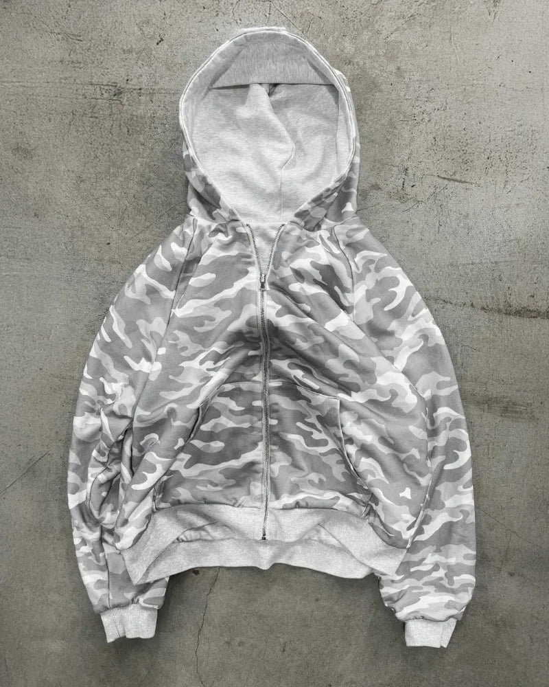 American fashion Gothic camouflage clothing oversized hooded men's Y2K street hip-hop Harajuku loose zipper sweatshirt