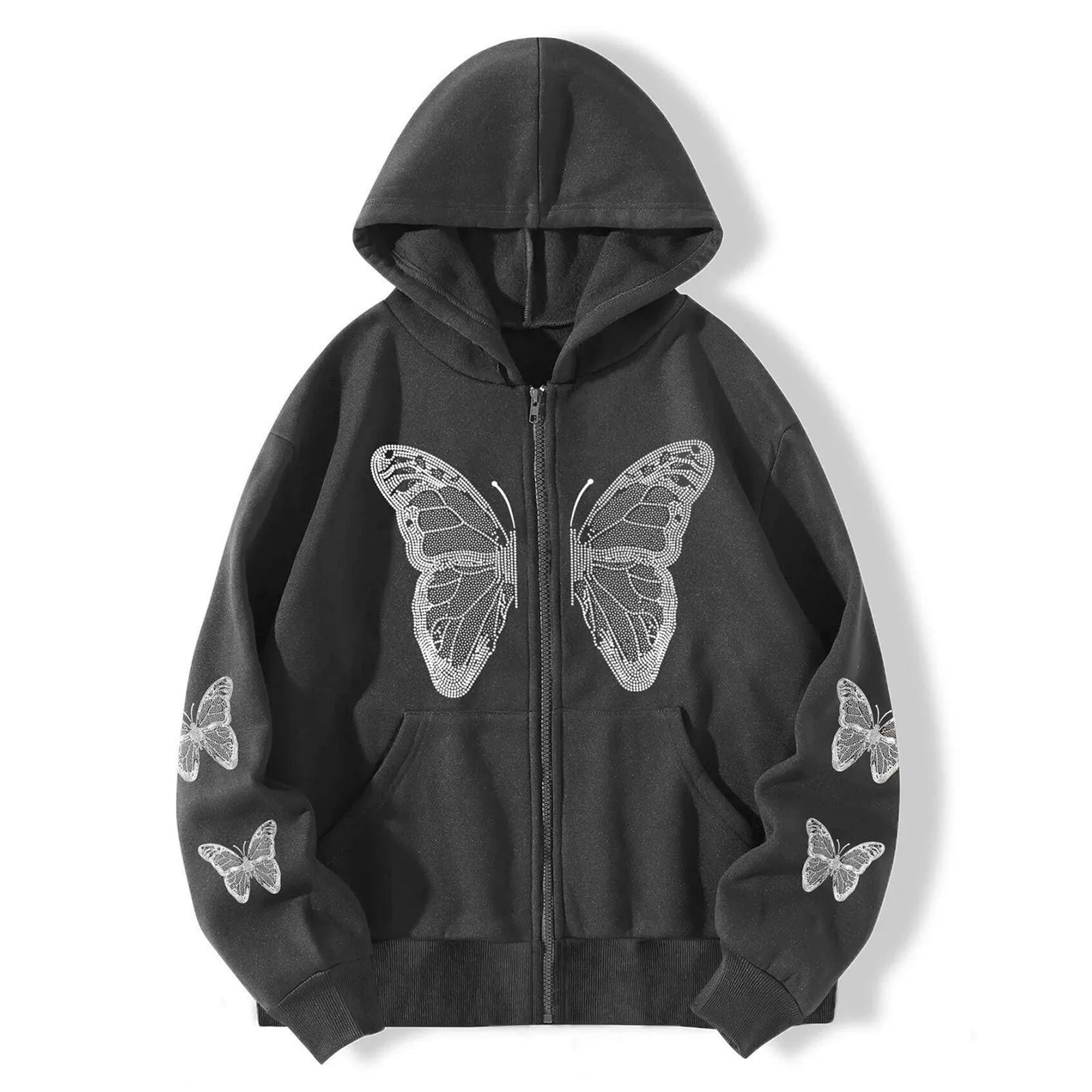 New Streetwear Autumn Butterfly Printed Zip Up Hoodie Women Harajuku Y2k Jackets Cardigan Gothic Punk Clothes Sweatshirts