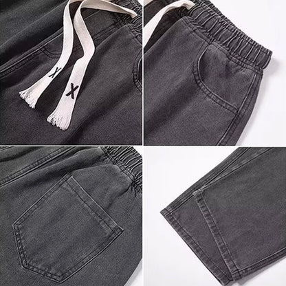 Men Fashion Korean Version Student Casual Jeans Men High Street Straight Leg Pants elastic waistband Vintage Wide Leg Trousers