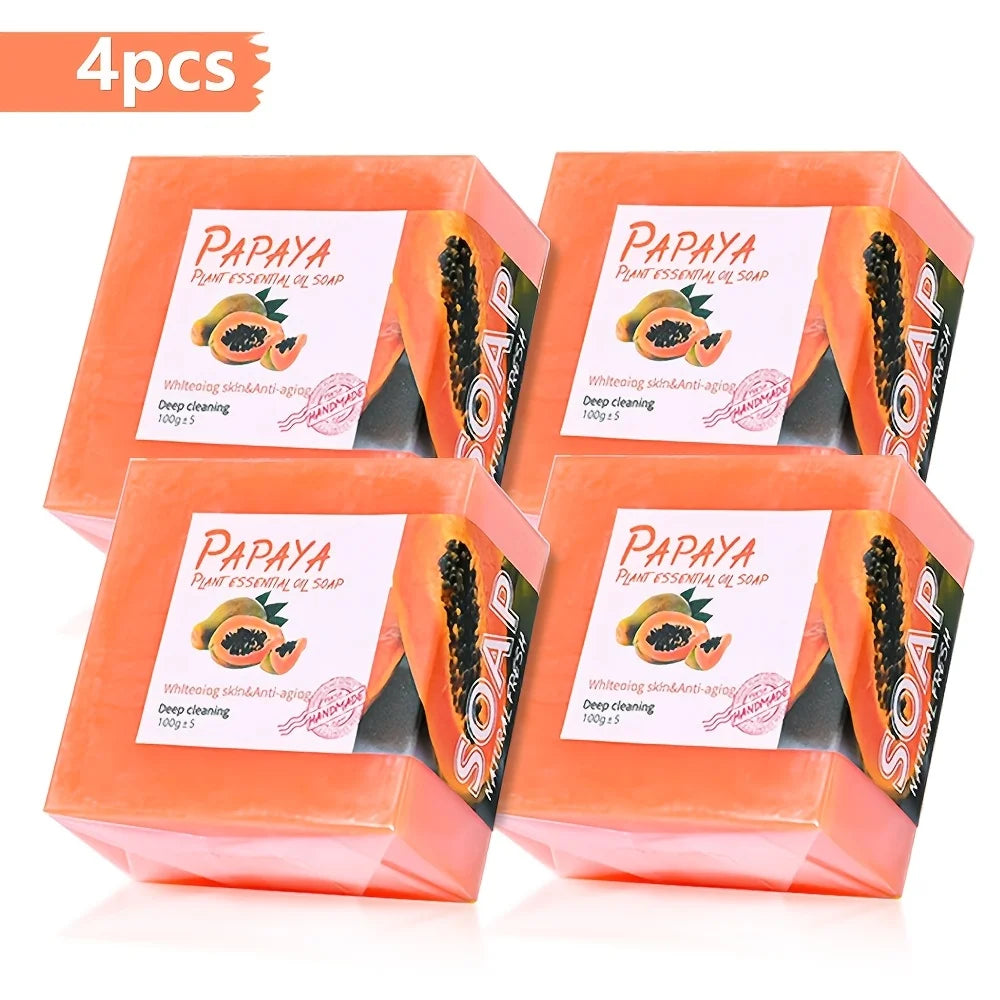 4pcs/Papaya Essential Oil Soap For Face Cleansing Natural Hydrating Whitening Pink Rose Handmade Halalzen