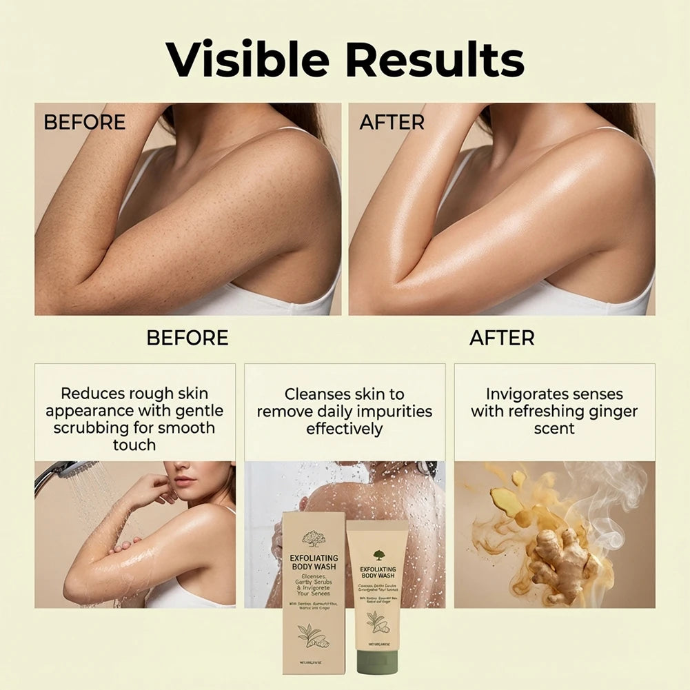100g Exfoliating Body Wash,Natural Bamboo-Ginger Exfoliating Body Wash Deep Cleansing Odor Control Body Wash For Body Care